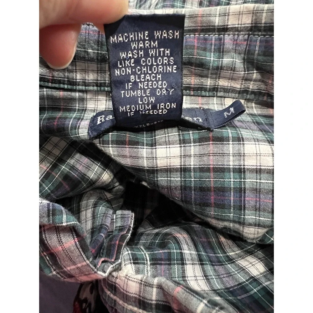 Ralph Lauren Long Sleeve Boys Size M Medium 10 - 12 Green Plaid Button Down